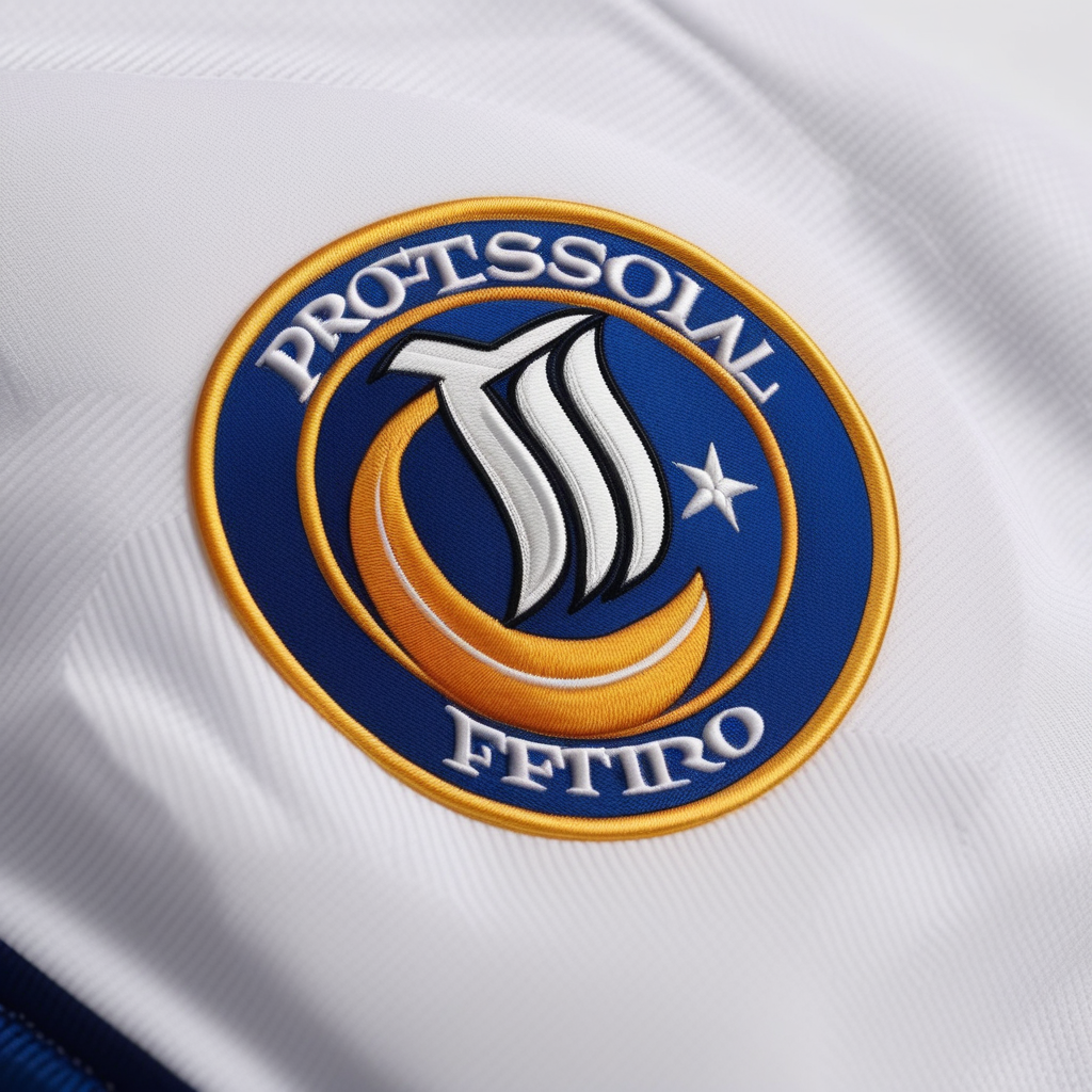 Close-up professional detail shot of high-quality embroidery work on sports uniforms