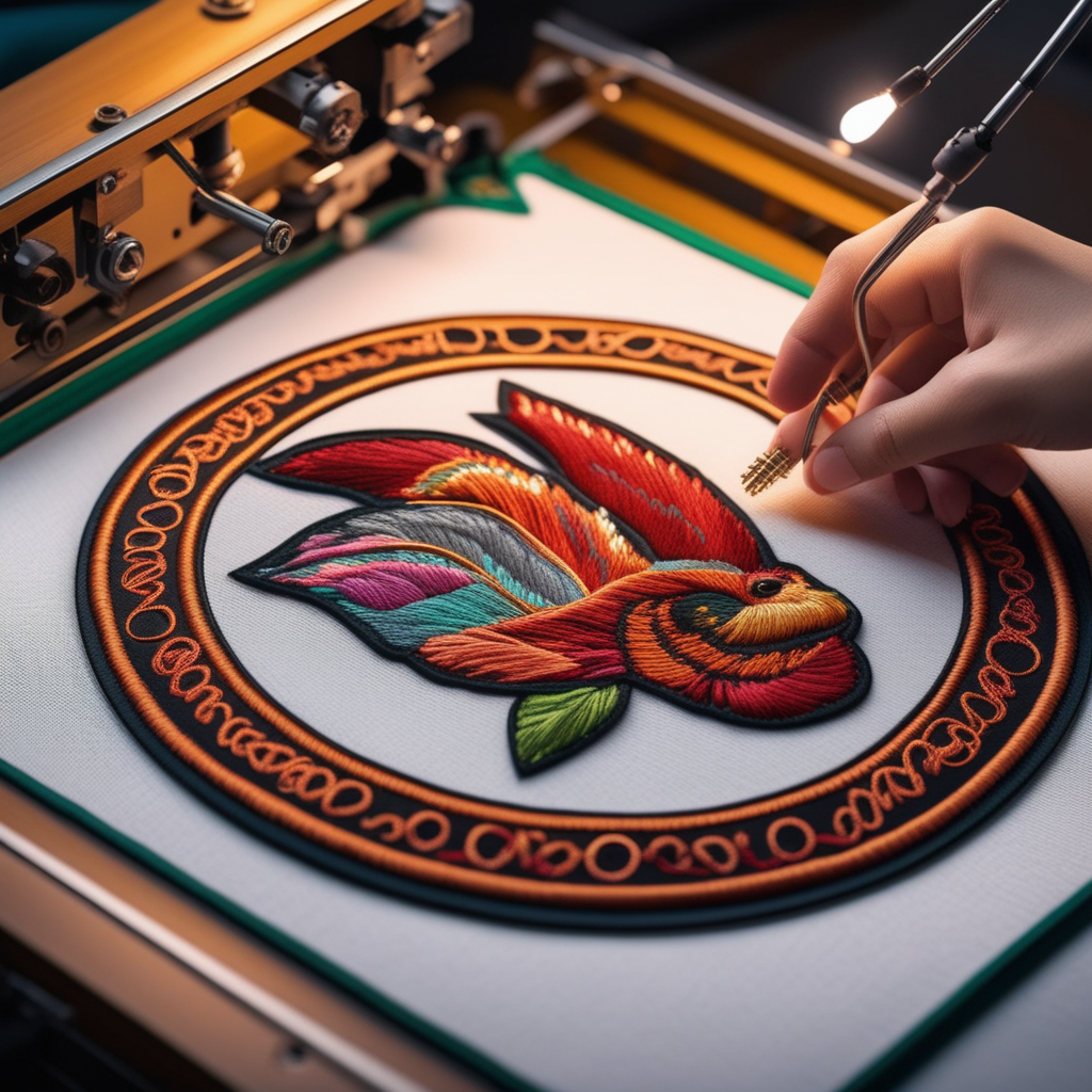 Specialized embroidery technician working on logo designs